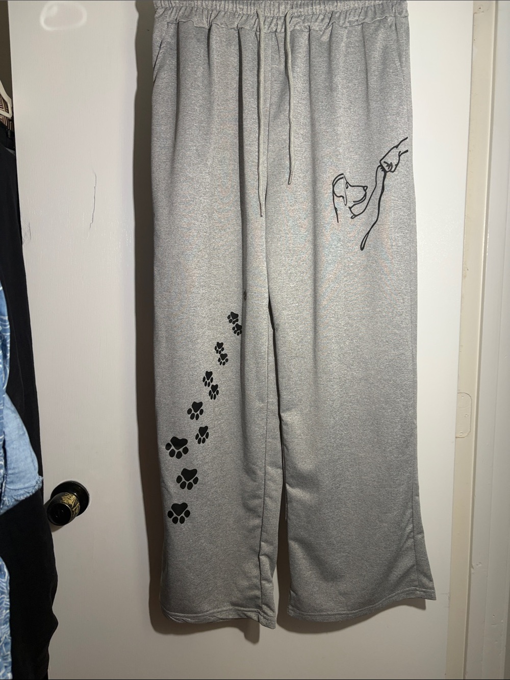 Kids Gray Paw-Print Joggers with Dog Graphic